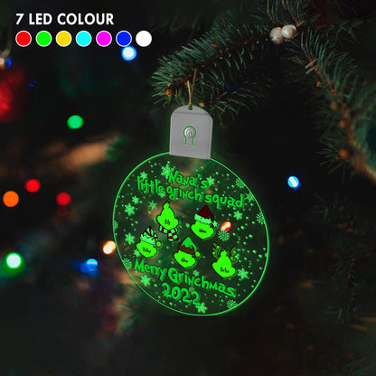 Nana's Little Green Squad - Personalized Christmas Grandma Round Led Acrylic Ornament