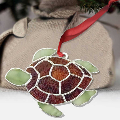 Brown Turtle - Christmas Turtle Ornament (Printed On Both Sides)