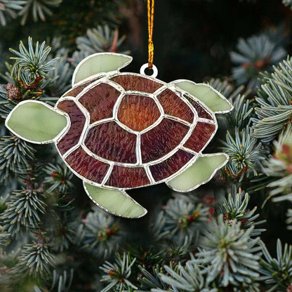 Brown Turtle - Christmas Turtle Ornament (Printed On Both Sides)