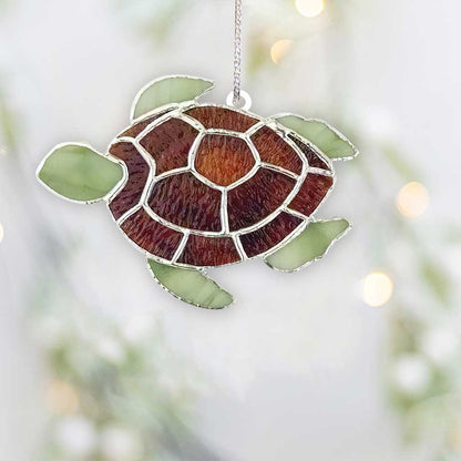 Brown Turtle - Christmas Turtle Ornament (Printed On Both Sides)