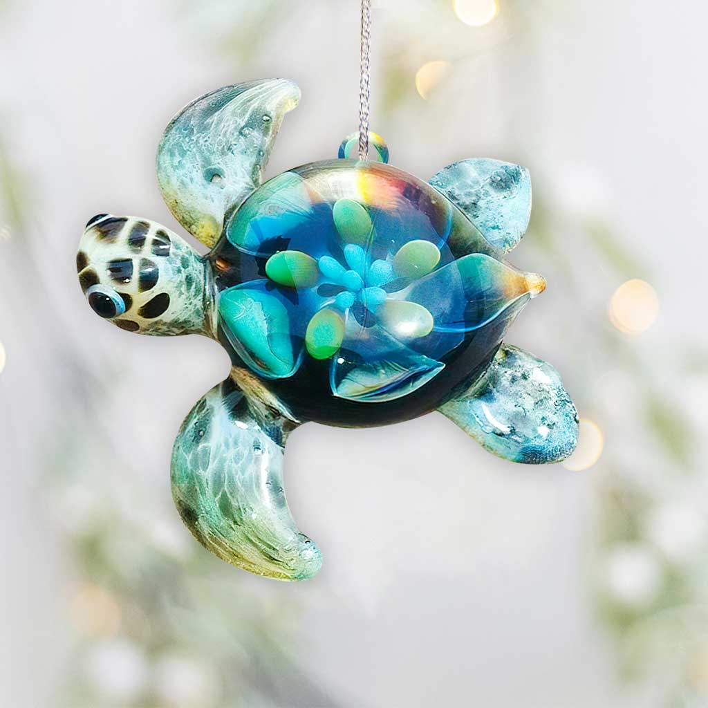 Flower Turtle - Christmas Turtle Ornament (Printed On Both Sides)