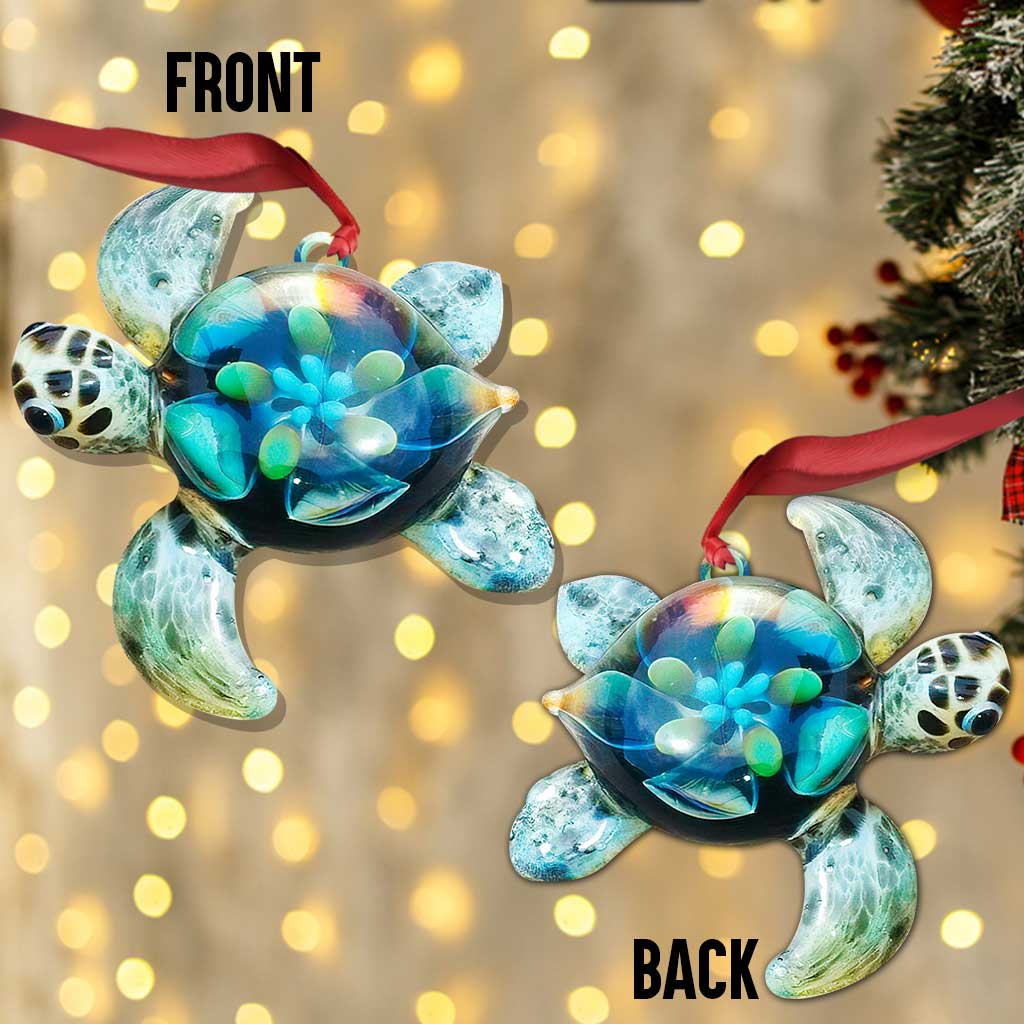 Flower Turtle - Christmas Turtle Ornament (Printed On Both Sides)