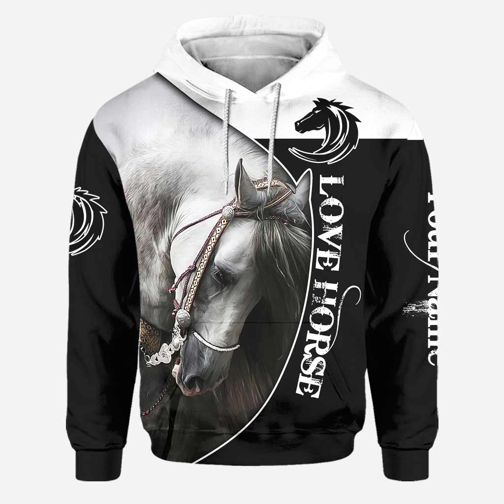 Love Horses Black And White - Personalized Hoodie and Leggings