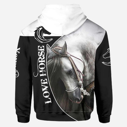 Love Horses Black And White - Personalized Hoodie and Leggings