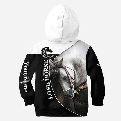 Love Horses Black And White - Personalized Hoodie and Leggings