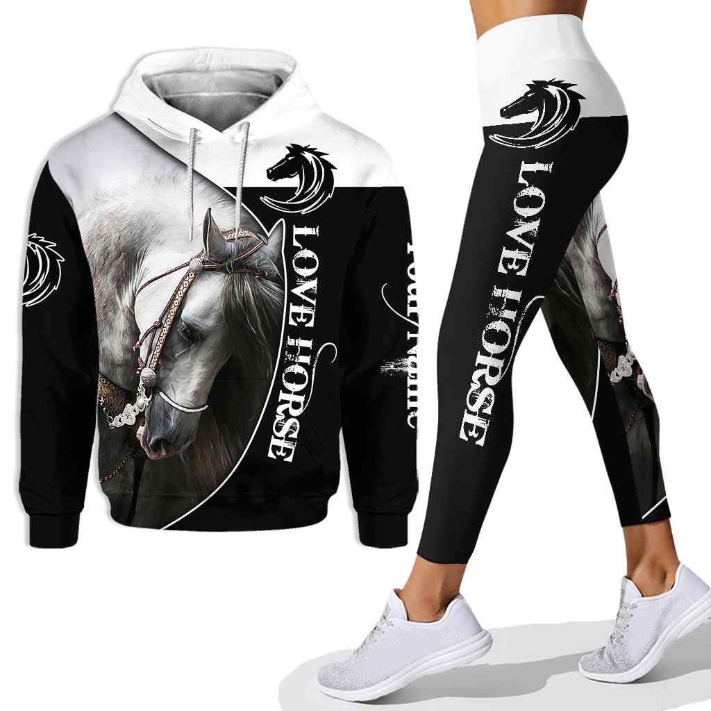 Love Horses Black And White - Personalized Hoodie and Leggings