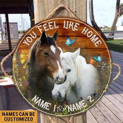 You Feel Like Home - Personalized Horse Round Wood Sign