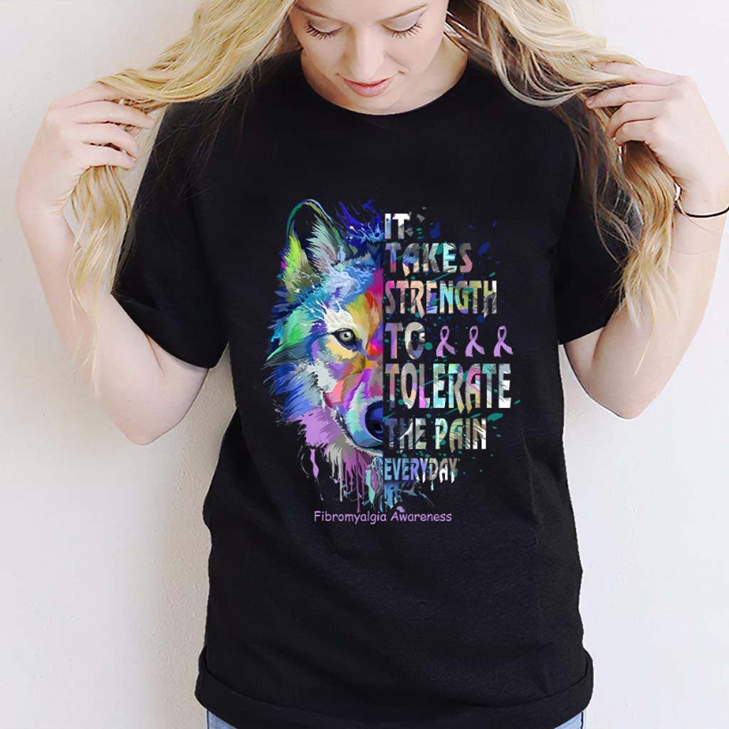 It Takes Strength Purple Wolf - Fibromyalgia Awareness T-shirt and Hoodie 112021