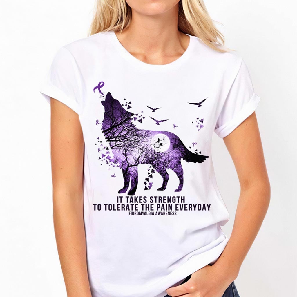 It Takes Strength Purple Wolf - Fibromyalgia Awareness T-shirt and Hoodie 112021