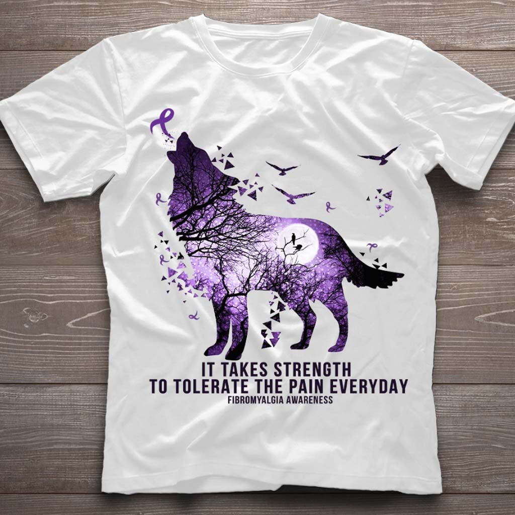 It Takes Strength Purple Wolf - Fibromyalgia Awareness T-shirt and Hoodie 112021