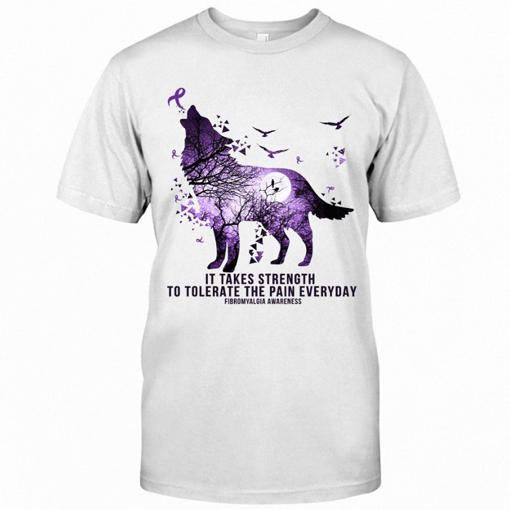 It Takes Strength Purple Wolf - Fibromyalgia Awareness T-shirt and Hoodie 112021