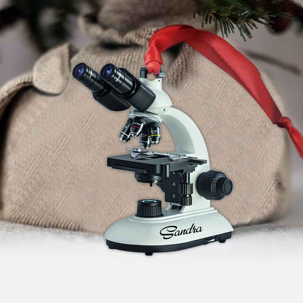 Microscope With Christmas Light - Personalized Medical Technologist Ornament (Printed On Both Sides)