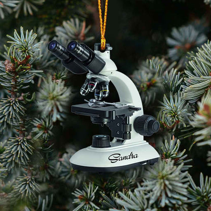 Microscope With Christmas Light - Personalized Medical Technologist Ornament (Printed On Both Sides)