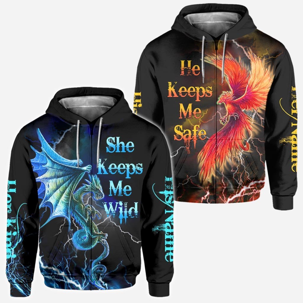 His Queen Her King - Couple Personalized Dragon All Over T-shirt and Hoodie