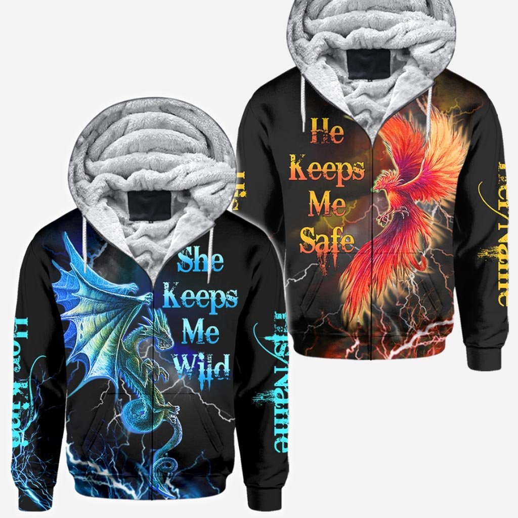 His Queen Her King - Couple Personalized Dragon All Over T-shirt and Hoodie