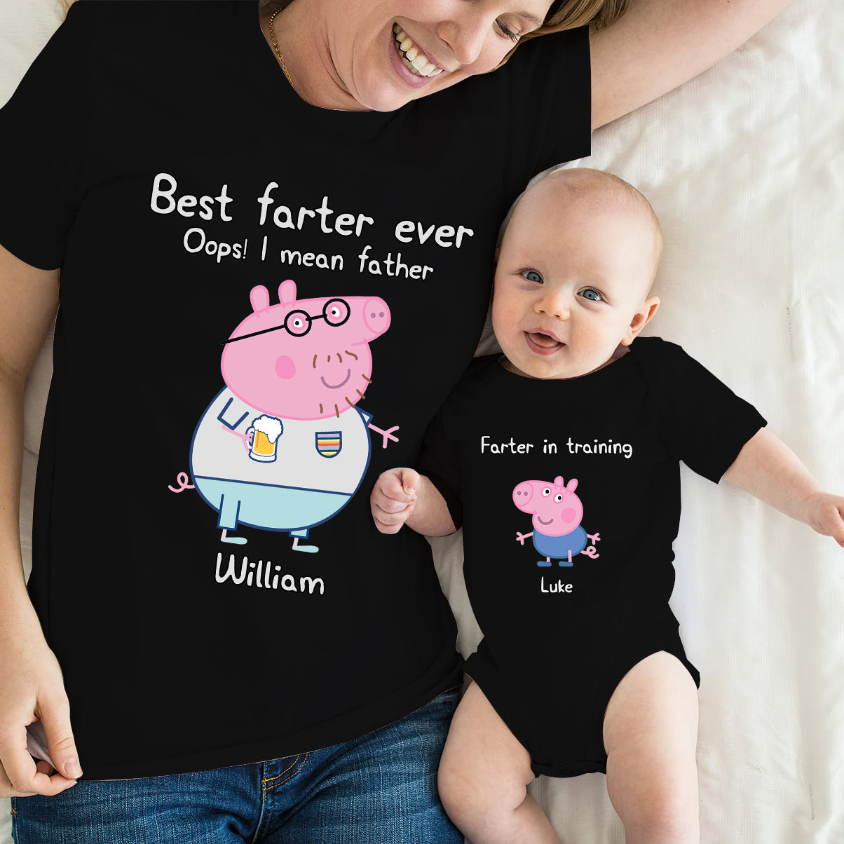 Best Farter Ever - Personalized Pink Pig T-shirt And Baby Onesie