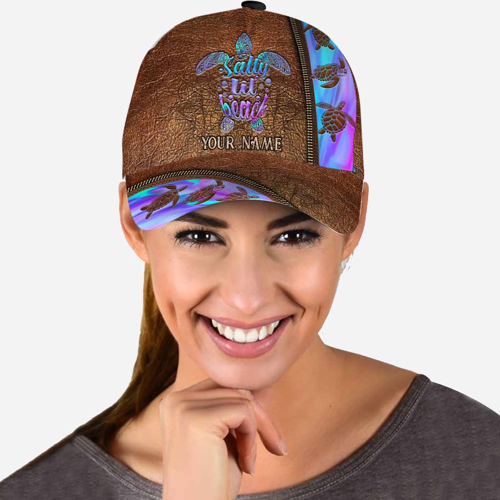 Salty Lil' Beach - Turtle Personalized Leather Pattern Print Cap