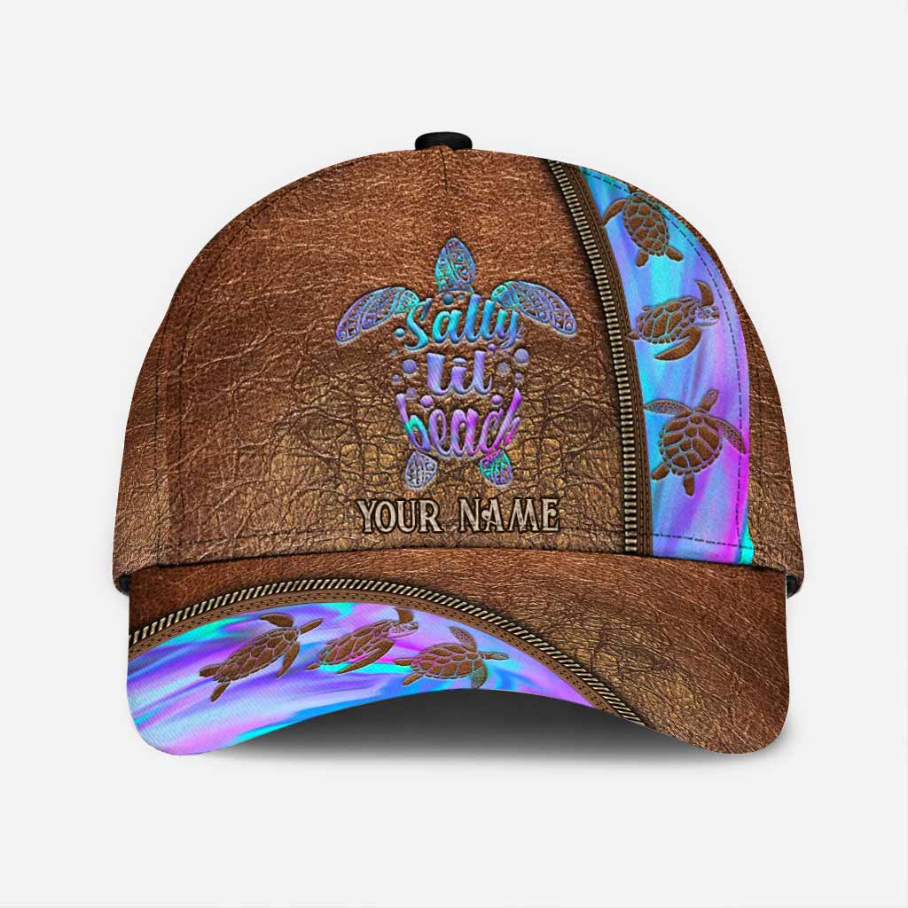 Salty Lil' Beach - Turtle Personalized Leather Pattern Print Cap