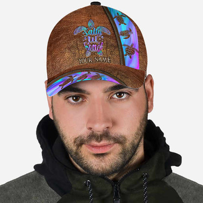 Salty Lil' Beach - Turtle Personalized Leather Pattern Print Cap