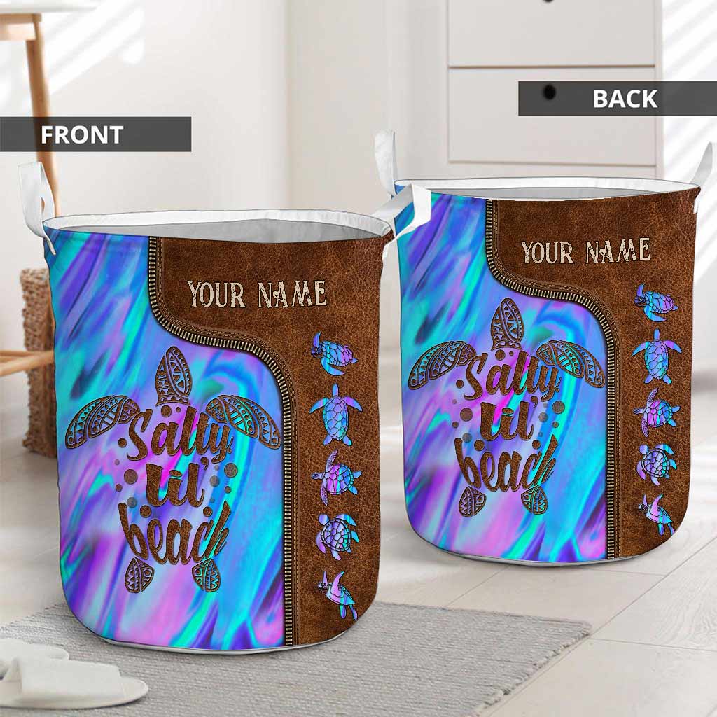 Salty Lil' Beach  - Turtle Personalized Leather Pattern Print Laundry Basket