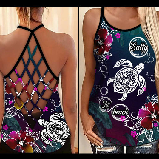 Salty Lil Beach  - Turtle Cross Tank Top