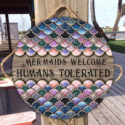 Mermaid Welcome Round Wood Sign