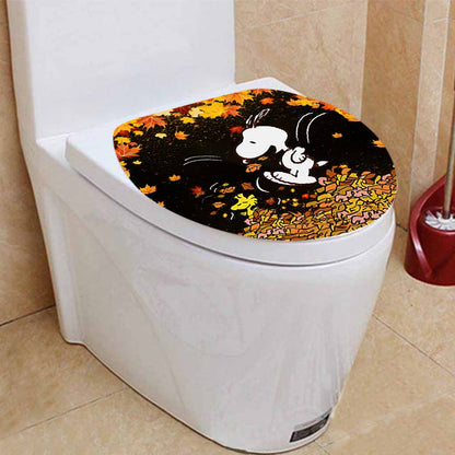 Most Wonderful Time Of The Day Autumn Leaf White Puppy - Fall Bathroom Curtain & Mats Set