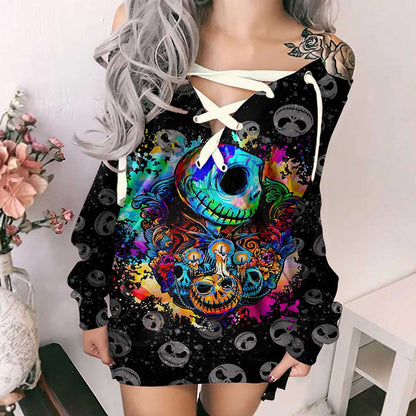 Pumpkin King - Nightmare Off Shoulder Long Sleeve Dress