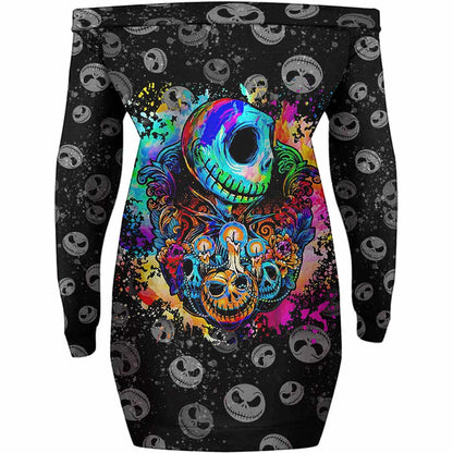 Pumpkin King - Nightmare Off Shoulder Long Sleeve Dress