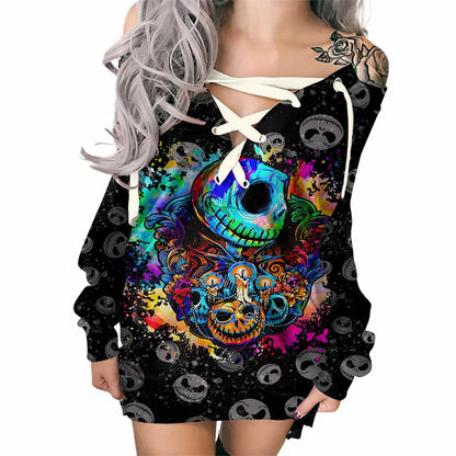 Pumpkin King - Nightmare Off Shoulder Long Sleeve Dress