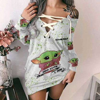 Too Cute I Am - Personalized The Force Off Shoulder Long Sleeve Dress