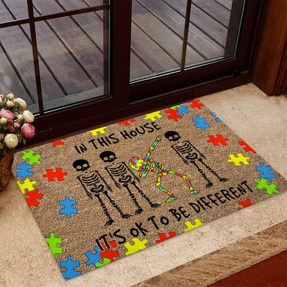 In This House It's Ok To Be Different - Autism Awareness Coir Pattern Print Doormat