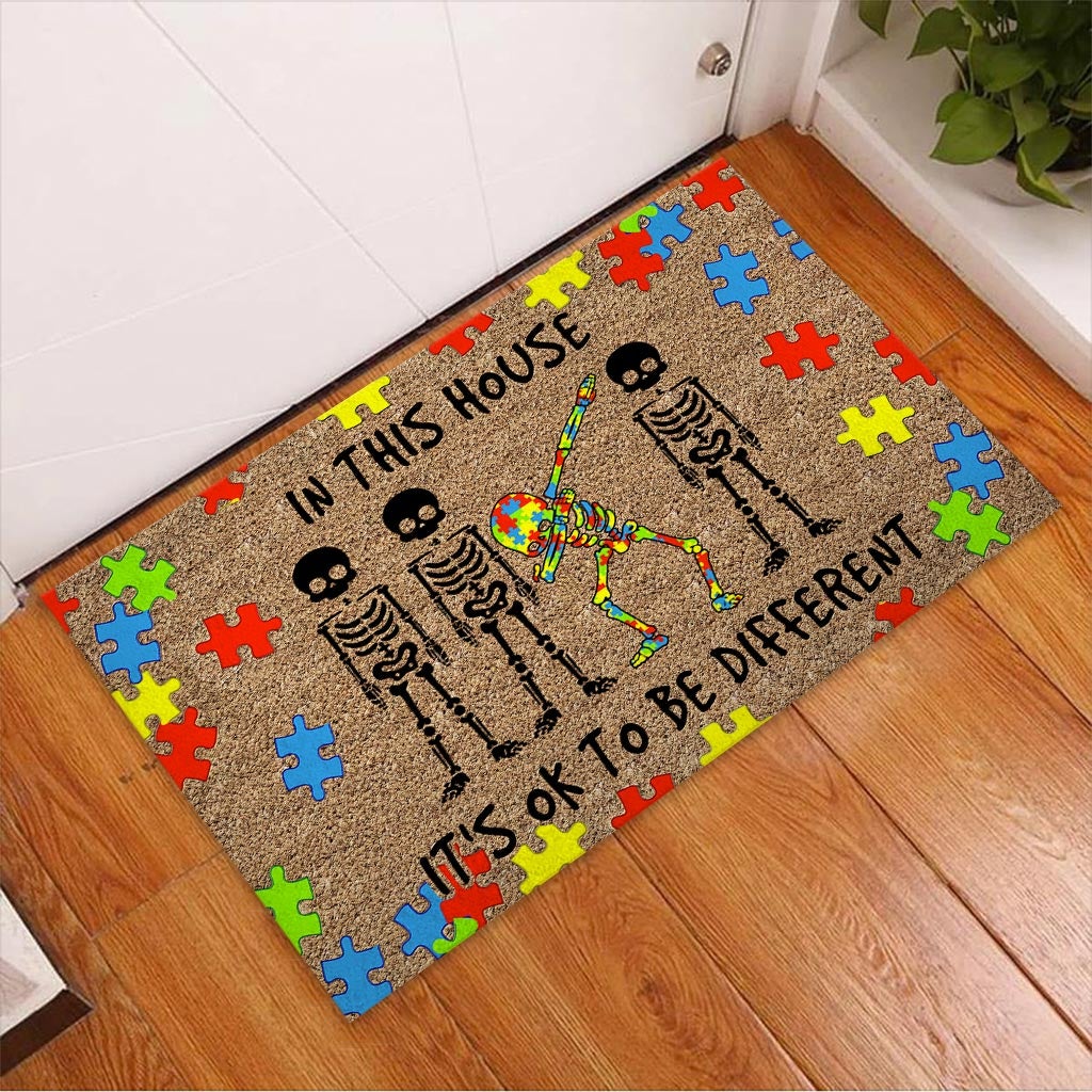 In This House It's Ok To Be Different - Autism Awareness Coir Pattern Print Doormat