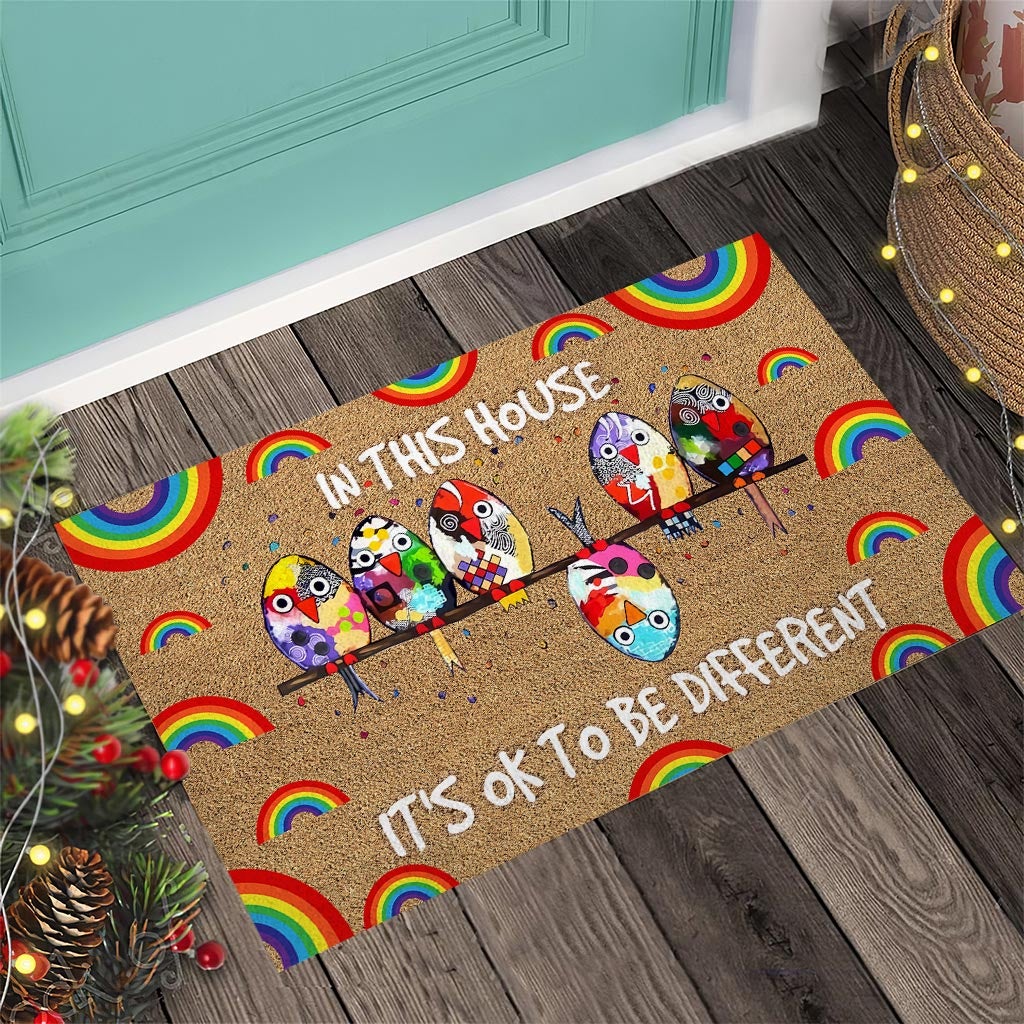 In This House It's Ok To Be Different - LGBT Support Coir Pattern Print Doormat