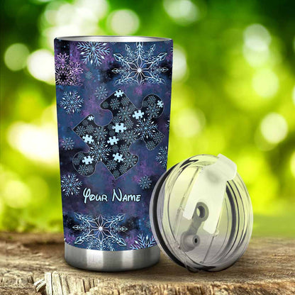 We Are Like Snowflakes Blue Purple Snowflakes - Personalized Christmas Autism Awareness Tumbler