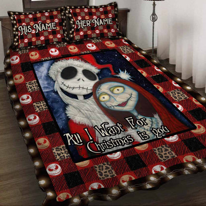 All I Want For Christmas Nightmare Couple - Personalized Quilt Set