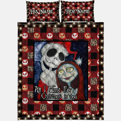 All I Want For Christmas Nightmare Couple - Personalized Quilt Set