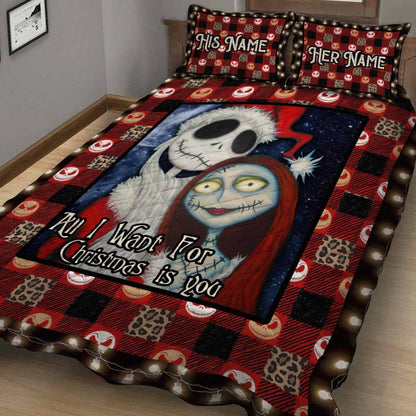 All I Want For Christmas Nightmare Couple - Personalized Quilt Set