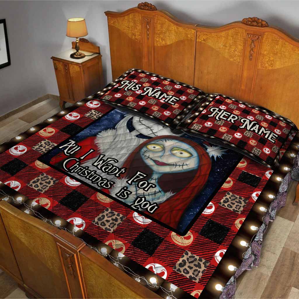 All I Want For Christmas Nightmare Couple - Personalized Quilt Set