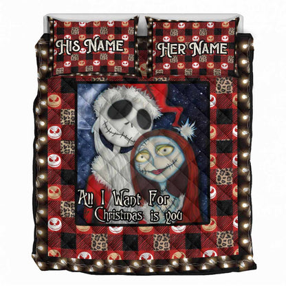 All I Want For Christmas Nightmare Couple - Personalized Quilt Set