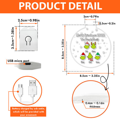Merry Grinchmas 2022 - Personalized Christmas Family Round Led Acrylic Ornament