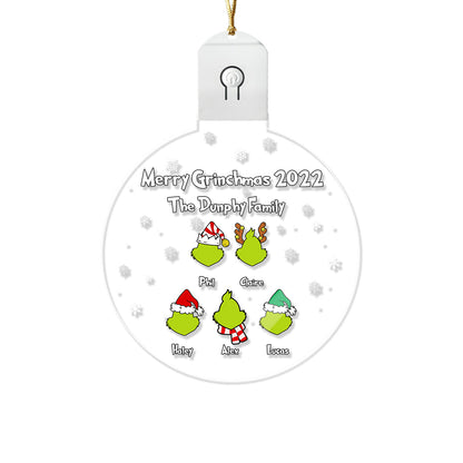 Merry Grinchmas 2022 - Personalized Christmas Family Round Led Acrylic Ornament