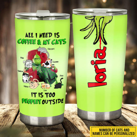 All I Need Is Coffee And My Cats - Personalized Stole Christmas Tumbler