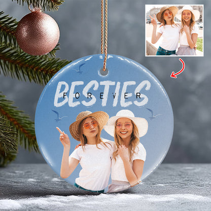 Bestie Forever Vintage Blue - Personalized Bestie Ceramic Circle Ornament