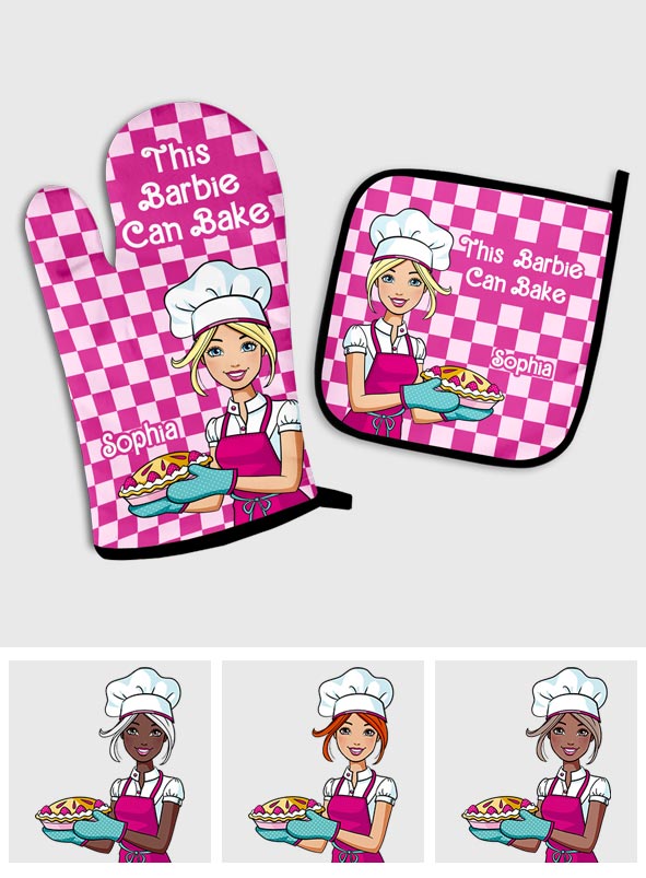 This Doll Can Bake - Personalized Baking Oven Mitts & Pot Holder Set