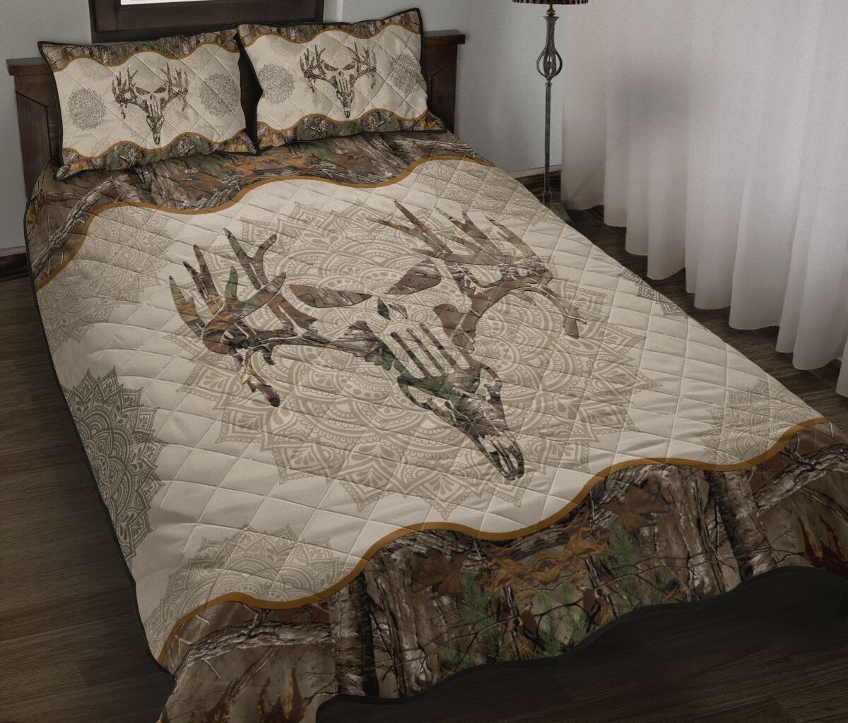 Camo Deer Skull Hunting  Quilt Set 0622