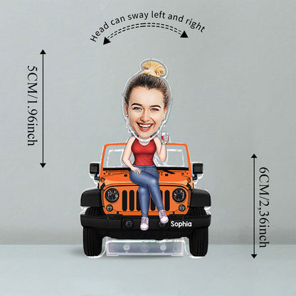 Cartoonized Photo Sitting On Car - Personalized Car Custom Shaking Head