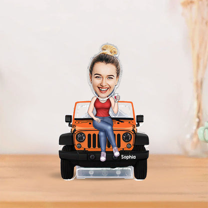 Cartoonized Photo Sitting On Car - Personalized Car Custom Shaking Head