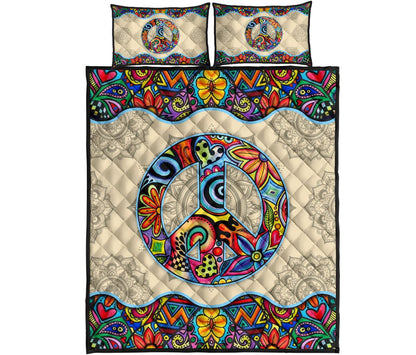 Floral Peace Symbol Hippie Quilt Set 0622