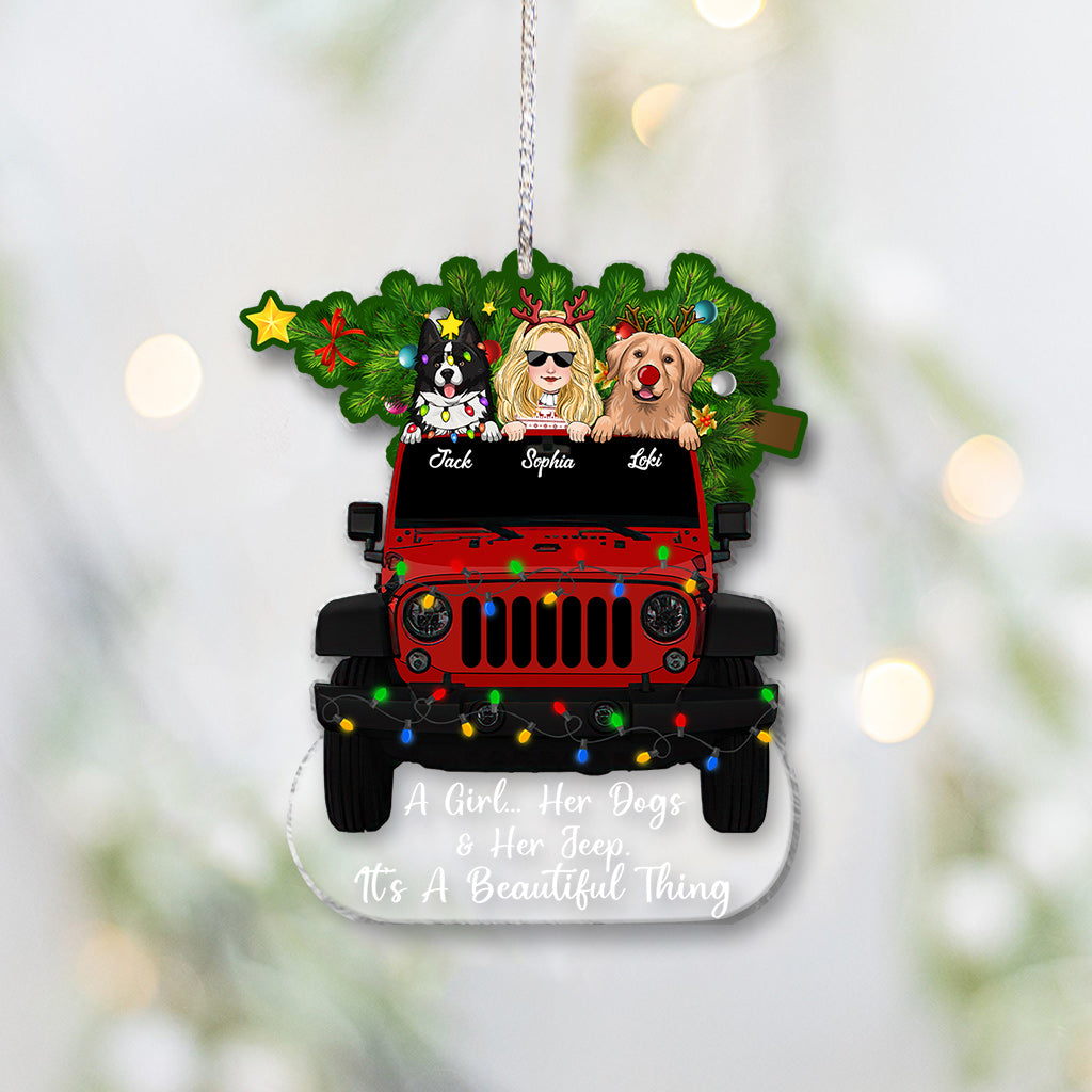 A Girl And Her Dogs - Personalized Dog One-sided Ornament